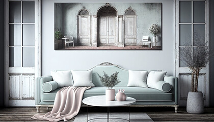 Loft style Living Room Mockup Digital Art 