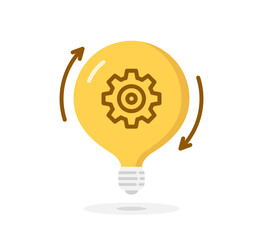 lightbulb icon with circle arrows gear inside, idea or innovation concept