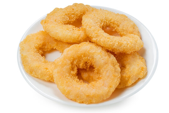 Cheesy Shrimp Doughnut or Shrimp tempura fried donuts on white plate isolate onm white with clipping path.