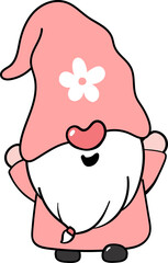Cute Valentine love faceless Gnome cartoon doodle flat vector