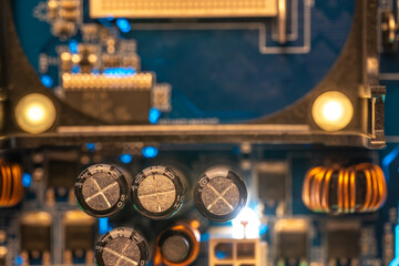 Electronic computer board with backlight close-up.