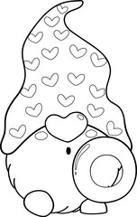 cute valentine love gnome cartoon doodle outline character hand drawing for colouring 