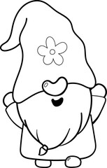 cute valentine love gnome cartoon doodle outline character hand drawing for colouring 
