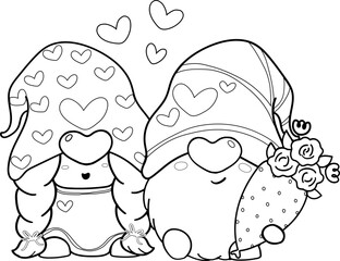 cute valentine love gnome cartoon doodle outline character hand drawing for colouring 