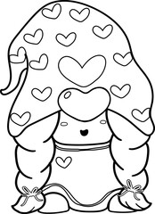 cute valentine love gnome cartoon doodle outline character hand drawing for colouring 