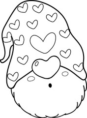 cute valentine love gnome cartoon doodle outline character hand drawing for colouring 