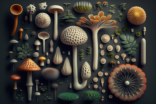 Various Raw Mushroom Types, generative ai