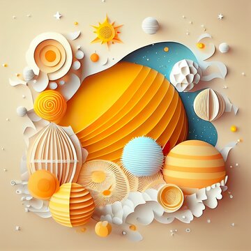 Solar system paper art style background hapness, generative ai