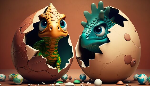two dinosaursin in the egg, generative ai