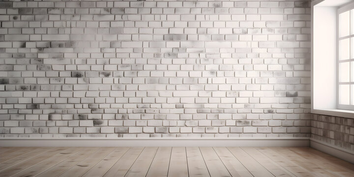 White brick wall background in rural room. Old town wall. Wall template in loft style.
Generative AI. 