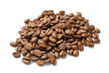 Heap of coffee beans isolated on white background