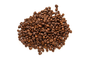 Heap of coffee beans isolated on white background