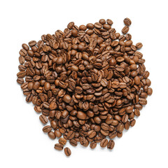 Heap of coffee beans isolated on white background