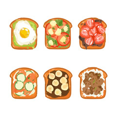 Set of watercolor sweet and savory toast vector illustration