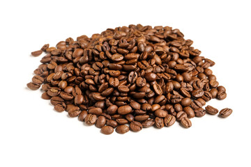 Heap of coffee beans isolated on white background