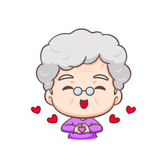 Cute grandmother Cartoon Character. Grandma with love hand sign. People family Concept design. Isolated white background. Vector art illustration