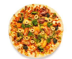 Vegetable pizza on white background
