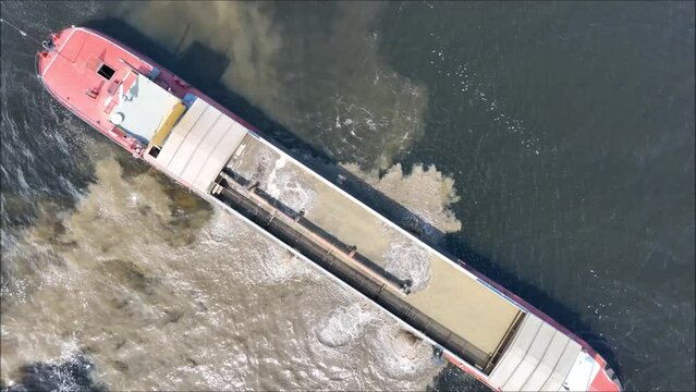 Aerial view of sand dredger at work on lough neagh in northern ireland