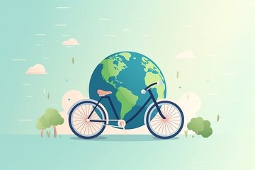 Fototapeta na wymiar bicycle minimalist illustration of a bike with a planet earth at the background, green eco transportation