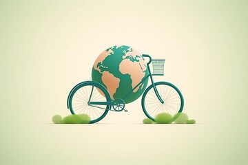 bicycle minimalist illustration of a bike with a planet earth at the background, green eco transportation