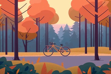 bicycle on a nature forest green eco background, isolated bike illustration with mountains and trees