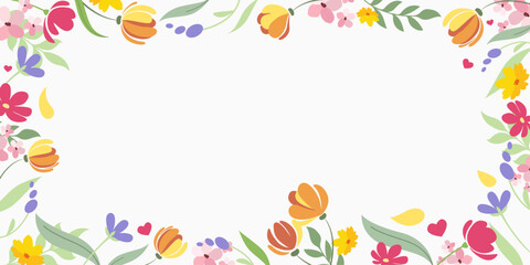 Beautiful frame of beautiful spring and summer flowers in vector.