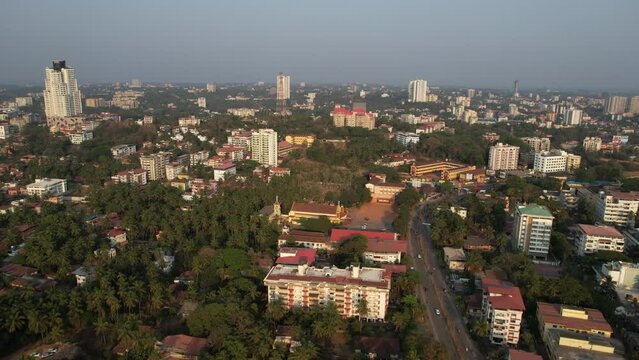 Mangalore city aerial footage of Lady Hill area and Urwa Church Centenary Hall.