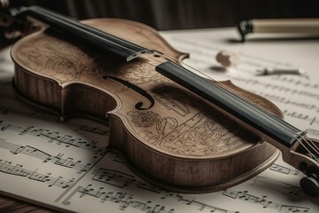 Fototapeta na wymiar Sketch of violin with musical notes. Generative AI