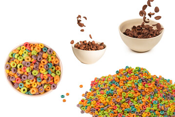 Sweet multicolored flakes, cereal loops.