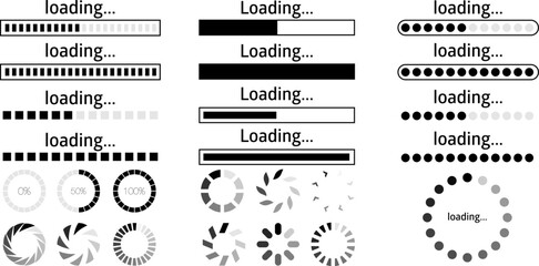 Set of vector loading icons.loading bar progress icon. Download progress. Collection Loading status. Vector illustration