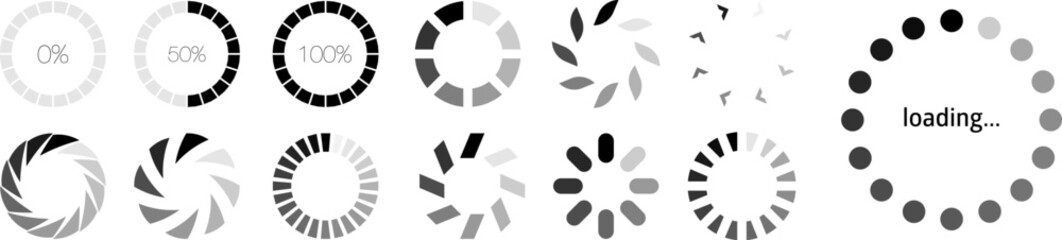 Set of vector loading icons.loading bar progress icon. Download progress. Collection Loading status. Vector illustration