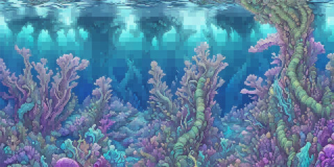 Underwater landscape. Aquatic background. Vector colorful illustration. Rectangular design.