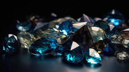 Gemstones, crystals, background, digital illustration, abstract painting, AI generated