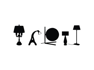 Five Table light silhouette, lamps Flat style vector illustration. Black light, lamp silhouette set, lamps set.
