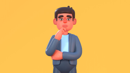3d render of man in suit thinking, making decision, thoughtful