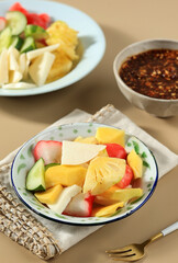 Rujak Buah Coel or Rujak Lotis, Indonesian Traditional Food