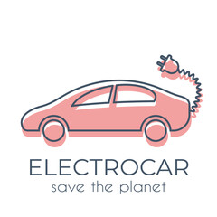 Simple minimalist red electrocar icon on a white background