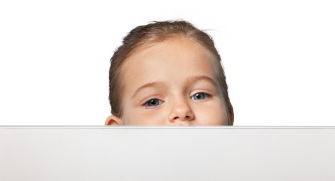 Boy's Head Behind a Blank Billboard Isolated