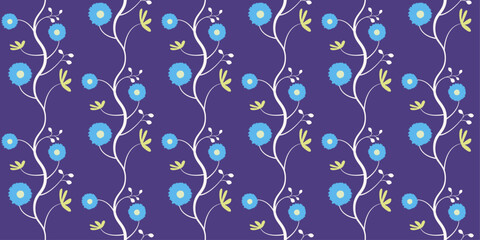 Flowers on a blue background. Vector seamless pattern with identical flowers. For seamless print, interior, textile, pillows, wallpaper.