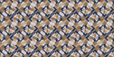 Mosaic rhombuses are repeating. Vector seamless pattern with identical mosaic rhombuses. For seamless print, interior, textile, pillows, wallpaper.