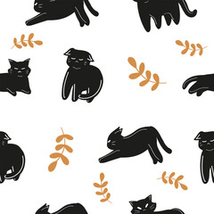 Witch Magic, Mystical and Astrology objects symbols Minimalistic objects Vector illustrations with cats in different poses