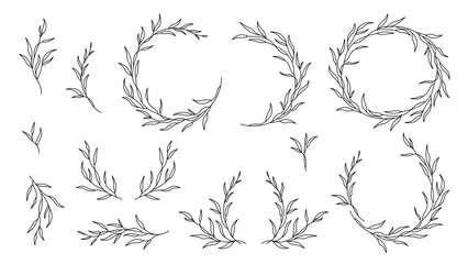 Collection of vector botanical elements for wedding invitations, frames, borders, packaging, logos, greeting cards, quotes, blogs, posters