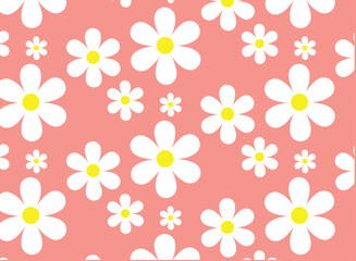 Seamless pattern with daisy flower and little hearts on pastel color background. and daisy icons	