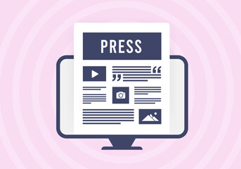 Press release and news publication in mass media concept. Tap wider audience with online press media and tabloid headlines. Enhance your content with journalistic design element - obrazy, fototapety, plakaty