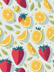 Lemon and strawberry Watercolor vector white background