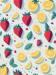 Lemon and strawberry Watercolor vector white background