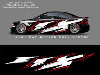 Car decal design vector. Graphic abstract stripe racing background designs for vehicle, race, rally, adventure and car racing livery