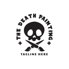 death skull with painting brush symbol for creative painter artist brand company 
