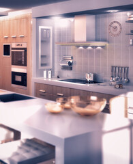 Moderner Küchenausbau mit Holzdesign - 3D Visualisierung