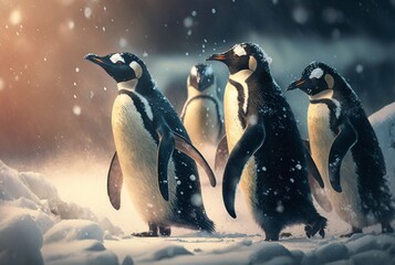 penguins playing in the snow. generative ai